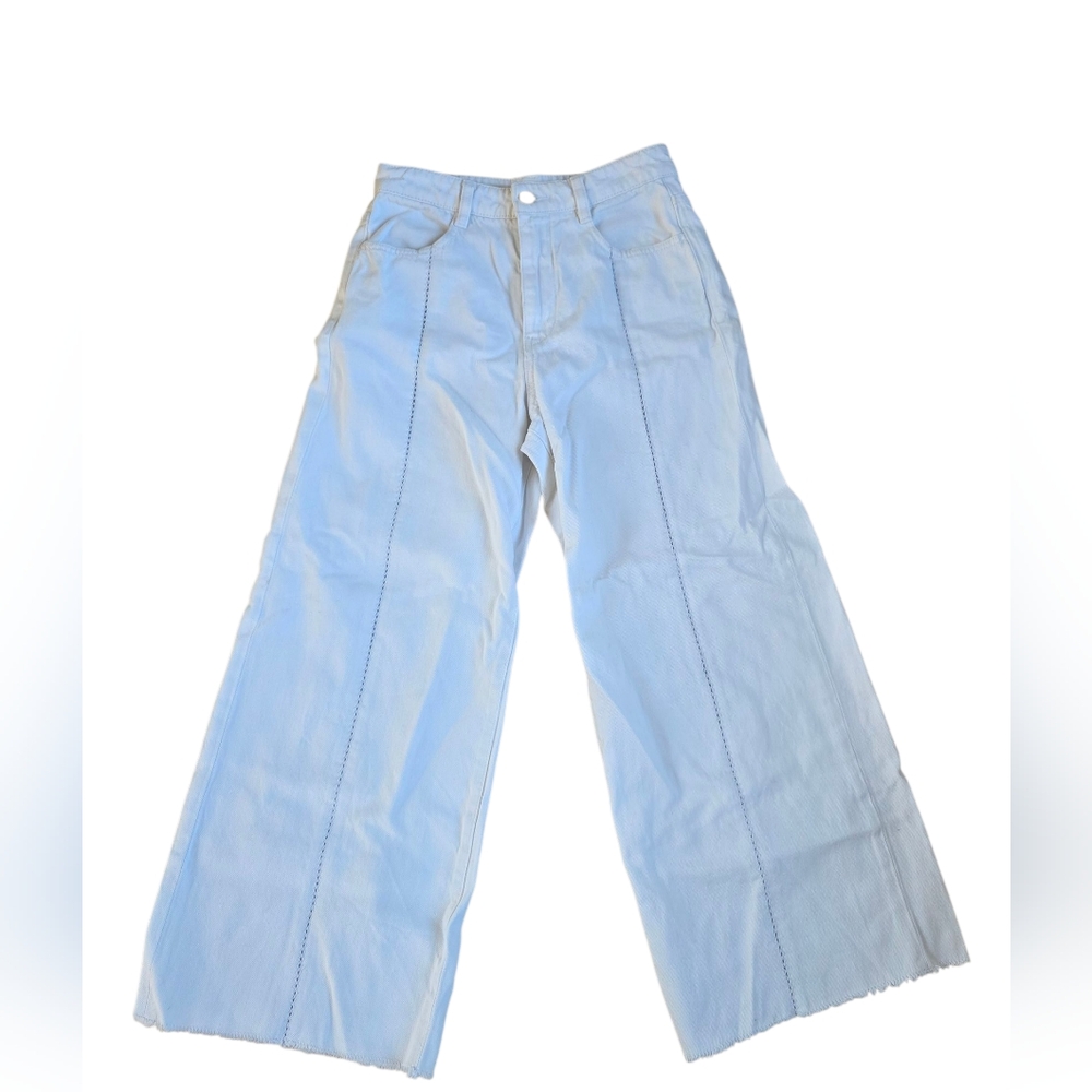 Pilcro & The Letterpress White Embroidered Detail Raw Hem Jeans Size 25 EUC
